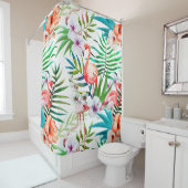 トロピカルパラダイスフラミンゴ葉花 シャワーカーテン (インサイチュ)