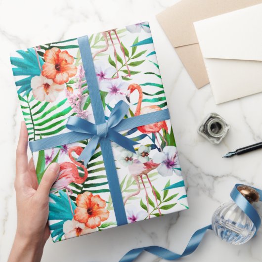 トロピカルパラダイスフラミンゴ葉花 ラッピングペーパー (ギフト)