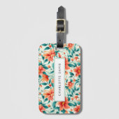 トロピカルパラダイスフローラプリントブラックスクリプト ラゲッジタグ (正面縦)