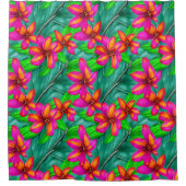 トロピカルパラダイスフローラルパターン シャワーカーテン (正面)