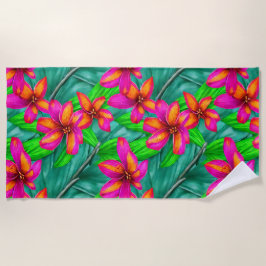 トロピカルパラダイスフローラルパターン ビーチタオル