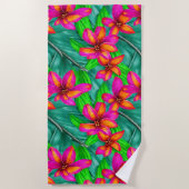 トロピカルパラダイスフローラルパターン ビーチタオル (正面)