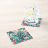 トロピカルパラダイスボタニカルパターン スクエアペーパーコースター (インサイチュ)