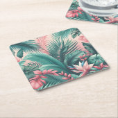 トロピカルパラダイスボタニカルパターン スクエアペーパーコースター (アングル)