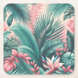 トロピカルパラダイスボタニカルパターン スクエアペーパーコースター