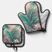 トロピカルパラダイスボタニカルパターン 鍋つかみ&鍋敷きセット (正面/裏面)