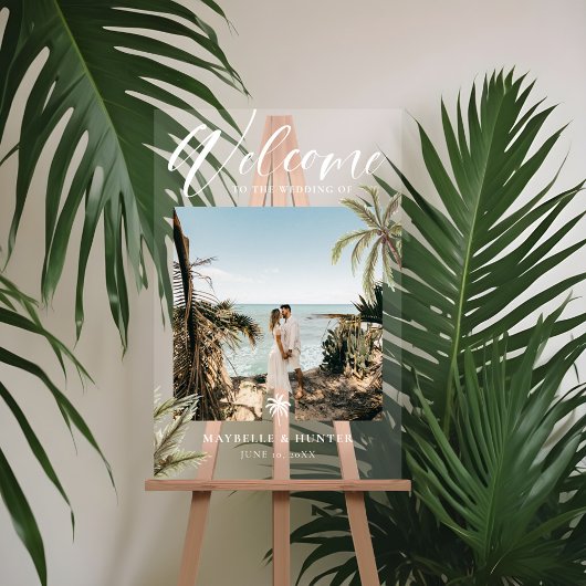 トロピカルパラダイスヤシ結婚の木の写真へようこそ アクリルサイン