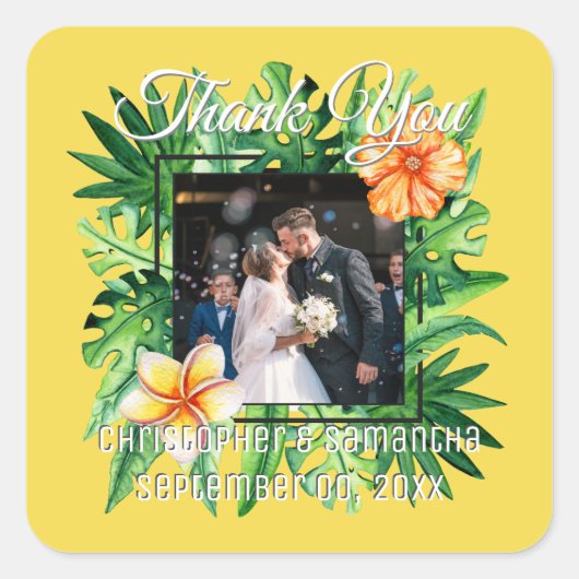 トロピカルパラダイス葉ジャングルDIY写真 スクエアシール (正面)