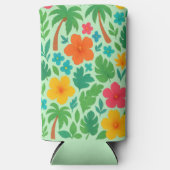 トロピカルパラダイス離れ – パーム&ハイビスカスパターン スリム缶クーラー (正面)