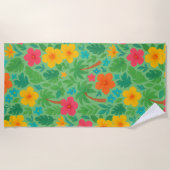 トロピカルパラダイス離れ – パーム&ハイビスカスパターン ビーチタオル (正面)