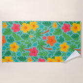 トロピカルパラダイス離れ – パーム&ハイビスカスパターン ビーチタオル (正面)