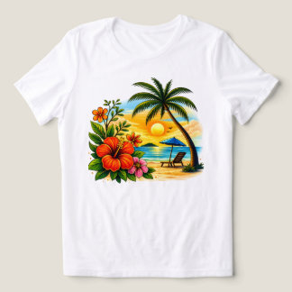 トロピカルパラダイス 女性用サンセットビーチTシャツ トライブレンドＴシャツ