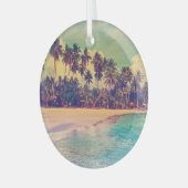 トロピカルパラダイス：海、ホテル、ビーチ。 ガラスオーナメント (正面左)