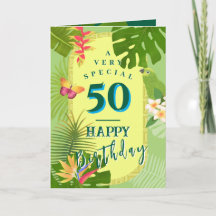トロピカルパラダイス 50歳のグリーンの誕生日カード