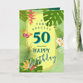 トロピカルパラダイス 50歳のグリーンの誕生日カード サンキューカード