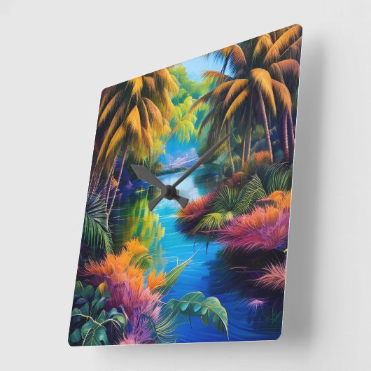 トロピカルパラダイスII スクエア壁時計 (傾斜)