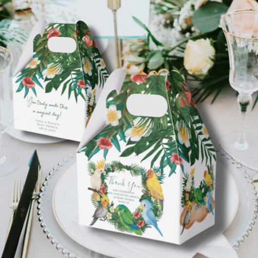 トロピカルパロカラフルツのエキゾチックな鳥の赤ちゃんシャワー フェイバーボックス