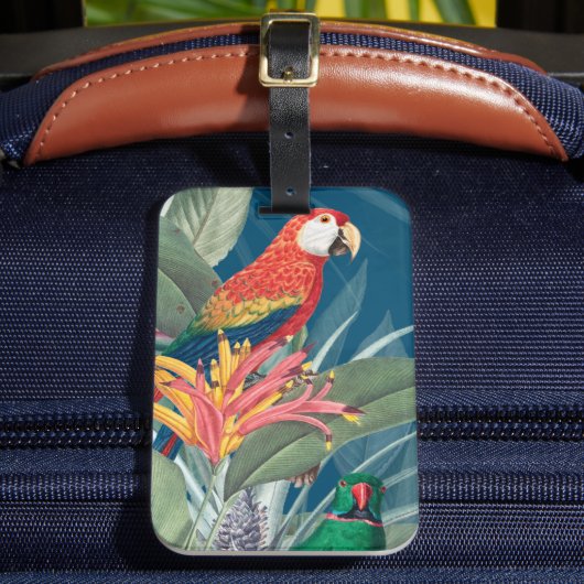 トロピカルパロッツとフローラダークブルー ラゲッジタグ (正面インサイチュ2)