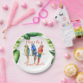 トロピカルパロッツの鳥と葉の誕生日パーティー ペーパープレート (パーティー)