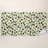 トロピカルパロットと花の模様 ビーチタオル (正面)