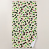 トロピカルパロットと花の模様 ビーチタオル (正面)