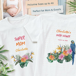 トロピカルパロットバックプリントベビーシャワー SUPER MOM Tシャツ