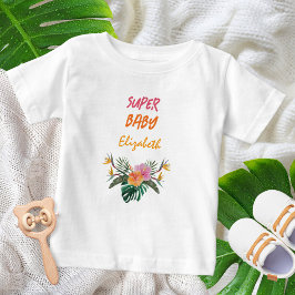 トロピカルパロット水彩ベビーシャワー SUPER BABY ベビーTシャツ
