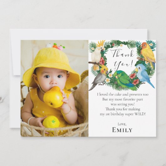 トロピカルパロツエキゾチック緑の誕生日写真 サンキューカード (正面)