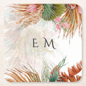 トロピカルパンパスグラステラコッタ結婚ズ スクエアペーパーコースター (正面)