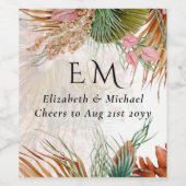 トロピカルパンパスグラステラコッタ結婚ズ ワインラベル (シングルラベル)