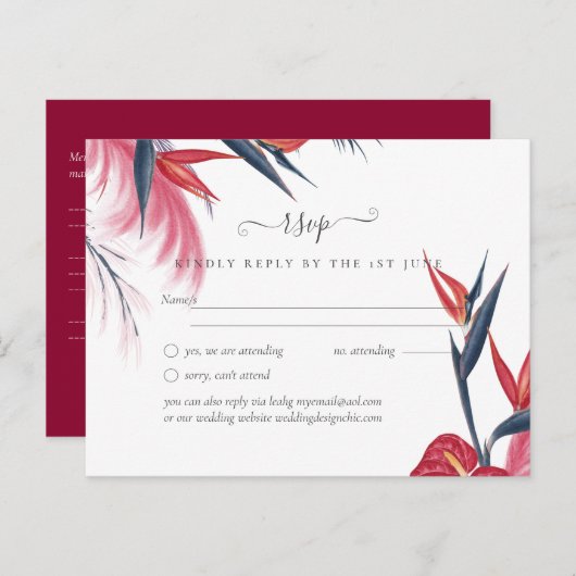 トロピカルパンパスグラスネイビーベリ結婚ーズ ポストカード (正面/裏面)