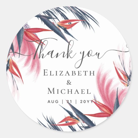 トロピカルパンパスグラスネイビーベリ結婚ーズ ラウンドシール (正面)