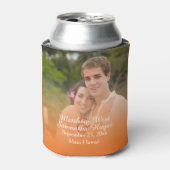 トロピカルパーソナライズされたオレンジビーチ結婚式写真 缶クーラー (缶正面)