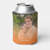 トロピカルパーソナライズされたオレンジビーチ結婚式写真 缶クーラー (缶裏面)