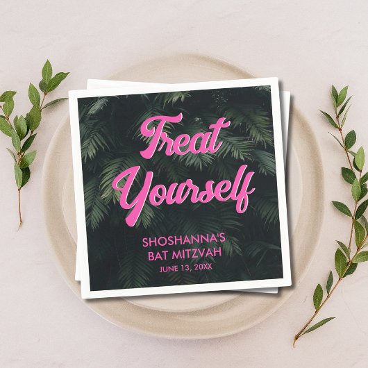 トロピカルパーソナライズされたネオンバルミツワーナプキンス スタンダードカクテルナプキン