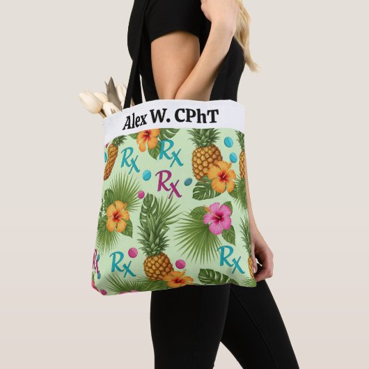 トロピカルパーソナライズされたパイナップル&RX薬局トート トートバッグ (クローズアップ)