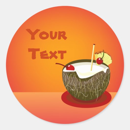 トロピカルパーティーココナッツドリンクステッカー ラウンドシール (正面)