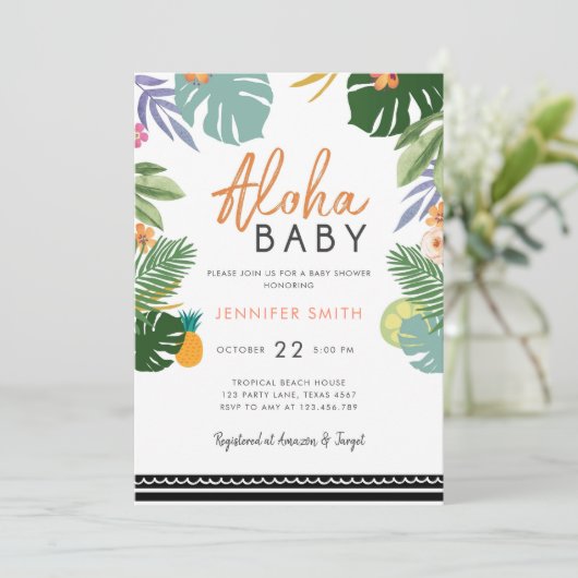 トロピカルパーティールアウ（ハワイ式宴会）アロハキューバベビーシャワー 招待状 (スタンド正面)