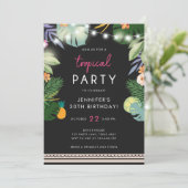 トロピカルパーティールアウ(ハワイ式宴会)アロハピンク誕生日招待状 招待状 (スタンド正面)