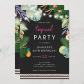 トロピカルパーティールアウ(ハワイ式宴会)アロハピンク誕生日招待状 招待状 (正面/裏面)