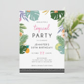 トロピカルパーティールアウ（ハワイ式宴会）アロハピンク誕生日招待状 招待状 (スタンド正面)