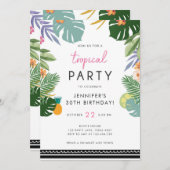 トロピカルパーティールアウ（ハワイ式宴会）アロハピンク誕生日招待状 招待状 (正面/裏面)