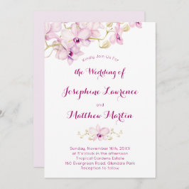 トロピカルパープルオーキッドフラワー結婚式招待状 招待状