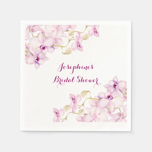 トロピカルパープルオーキッドフローラブライダルシャワー スタンダードカクテルナプキン (正面)