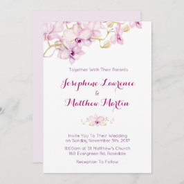 トロピカルパープルオーキッドフローラ結婚式招待状 招待状