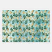 トロピカルパープルグリーン離れ金ゴールド ラッピングペーパーシート (正面2)