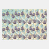 トロピカルパープルグリーン離れ金ゴールド ラッピングペーパーシート (正面)