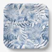 トロピカルパープルブルーフローラブライダルシャワー ペーパープレート (正面)