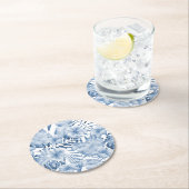 トロピカルパープルブルーフローラブライダルシャワー ラウンドペーパーコースター (インサイチュ)