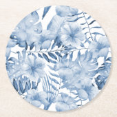 トロピカルパープルブルーフローラブライダルシャワー ラウンドペーパーコースター (正面)